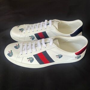 Gucci White Sneakers with Red and Blue Accents